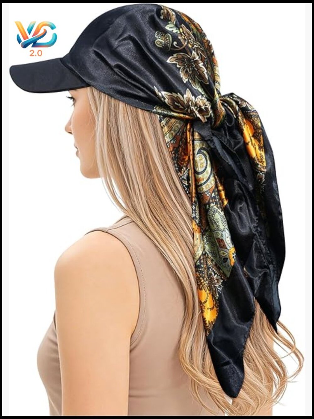 Satin Head Scarf with Sun Visor Brim One Piece Design Fashion Scarf